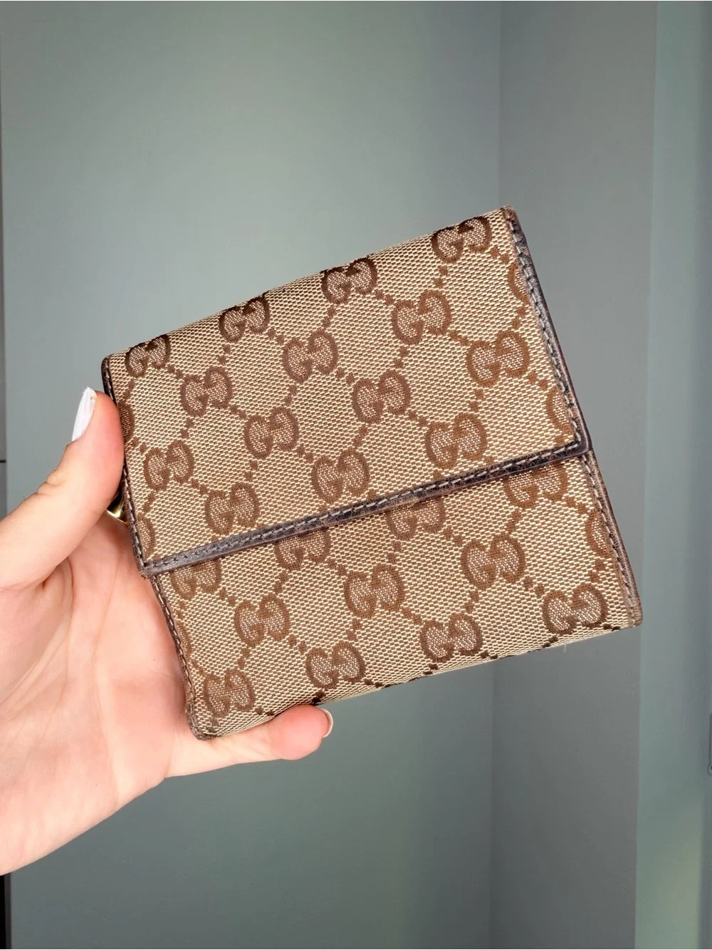 Vintage Gucci GG Monogram Horsebit Compact Bifold Wallet
